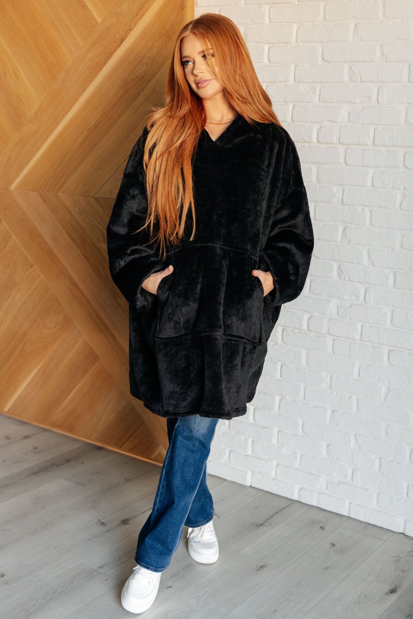Oversized Velour Blanket Hoodie in Black - Driftwood Boutique