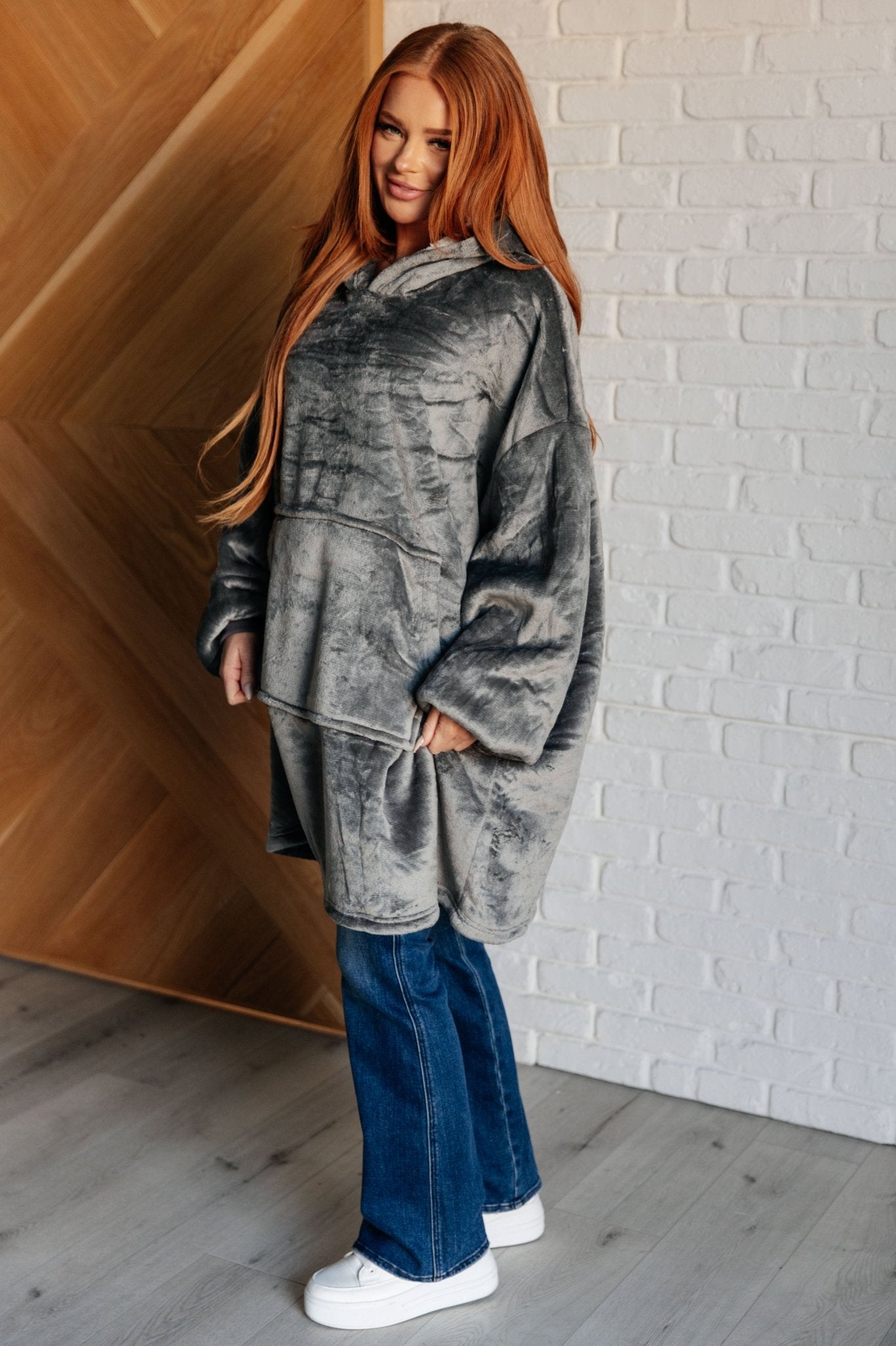 Oversized Velour Blanket Hoodie in Gray - Driftwood Boutique