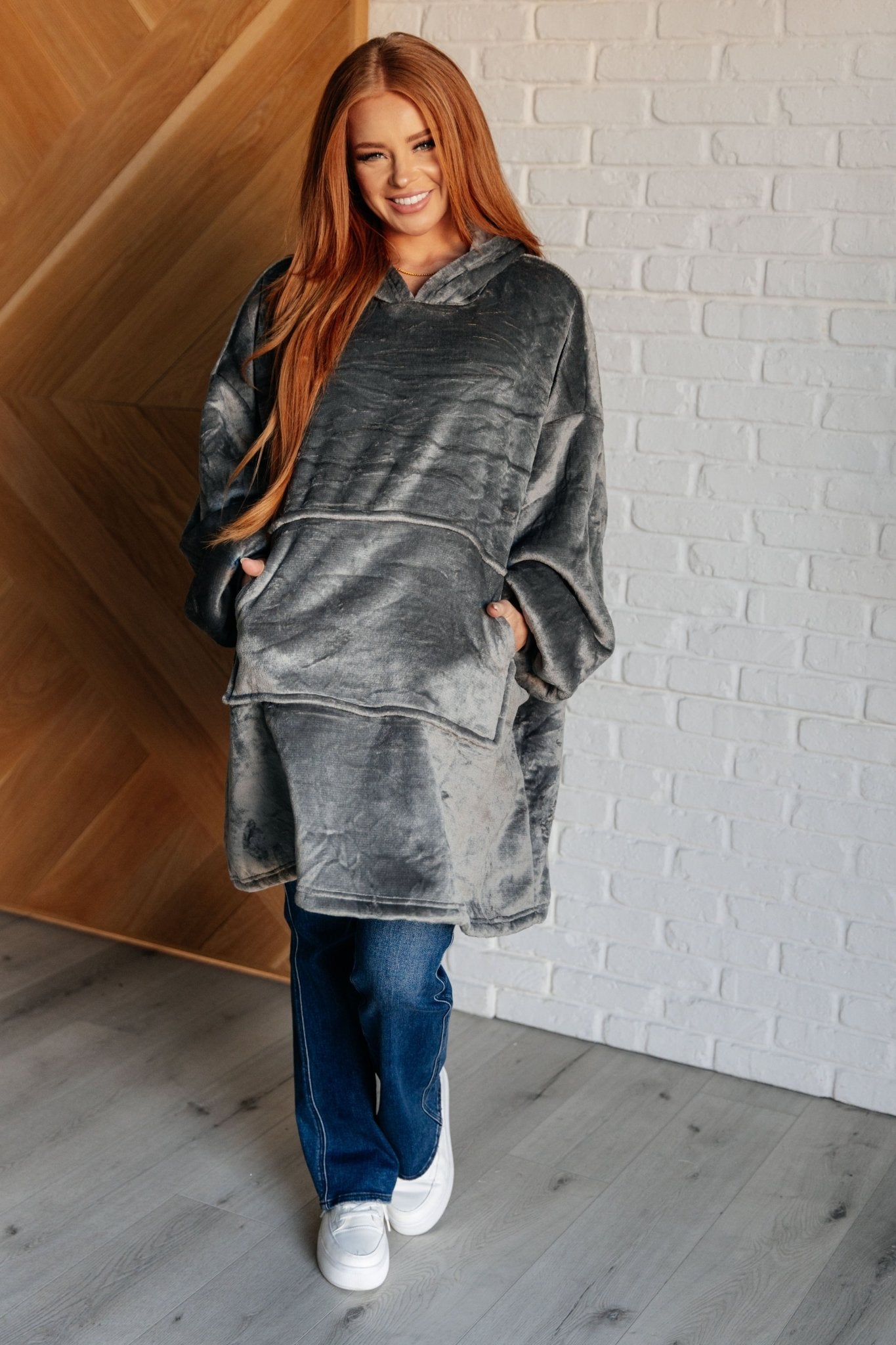 Oversized Velour Blanket Hoodie in Gray - Driftwood Boutique