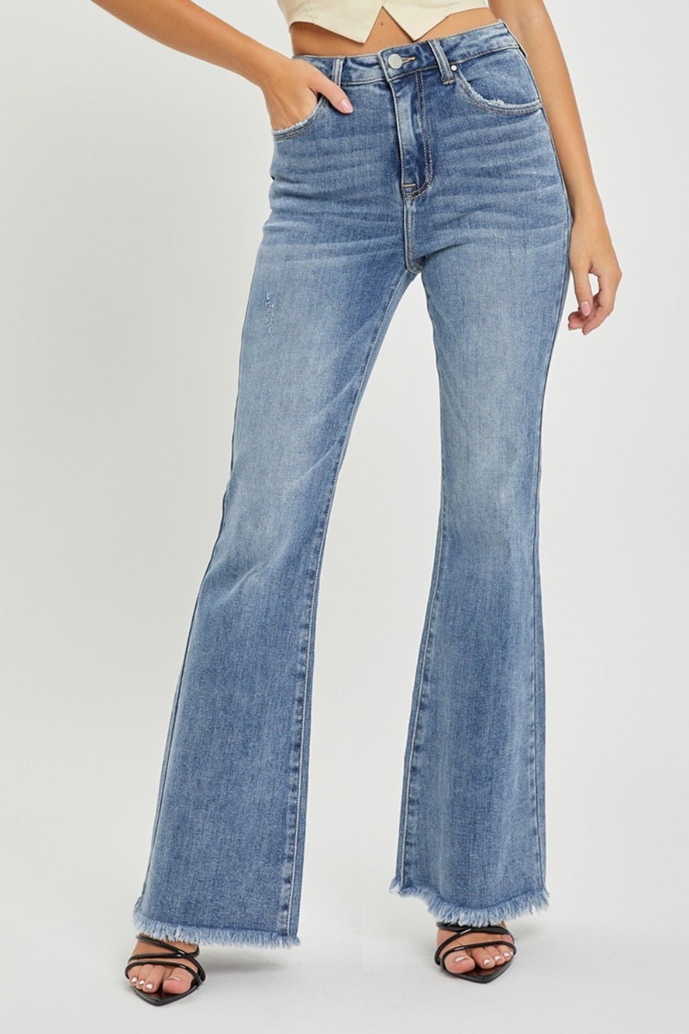 Paulina High Rise Raw Hem Flare Jeans - Driftwood Boutique