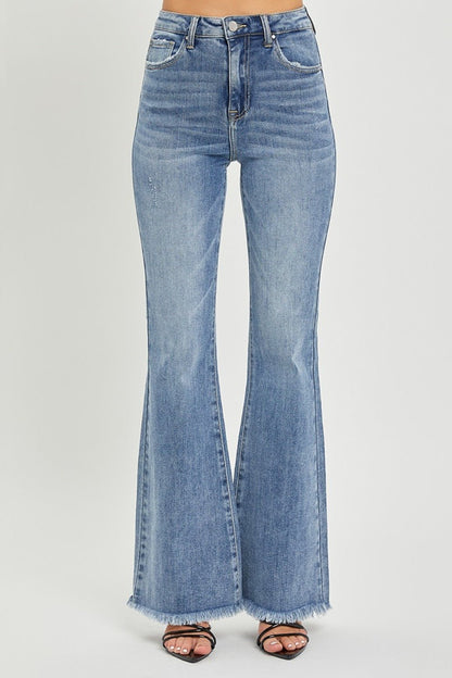 Paulina High Rise Raw Hem Flare Jeans - Driftwood Boutique