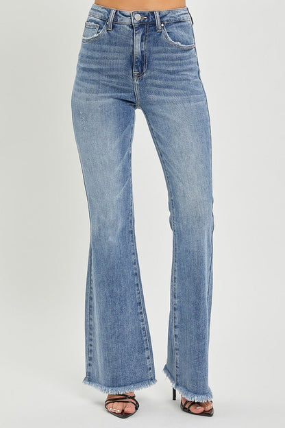 Paulina High Rise Raw Hem Flare Jeans - Driftwood Boutique