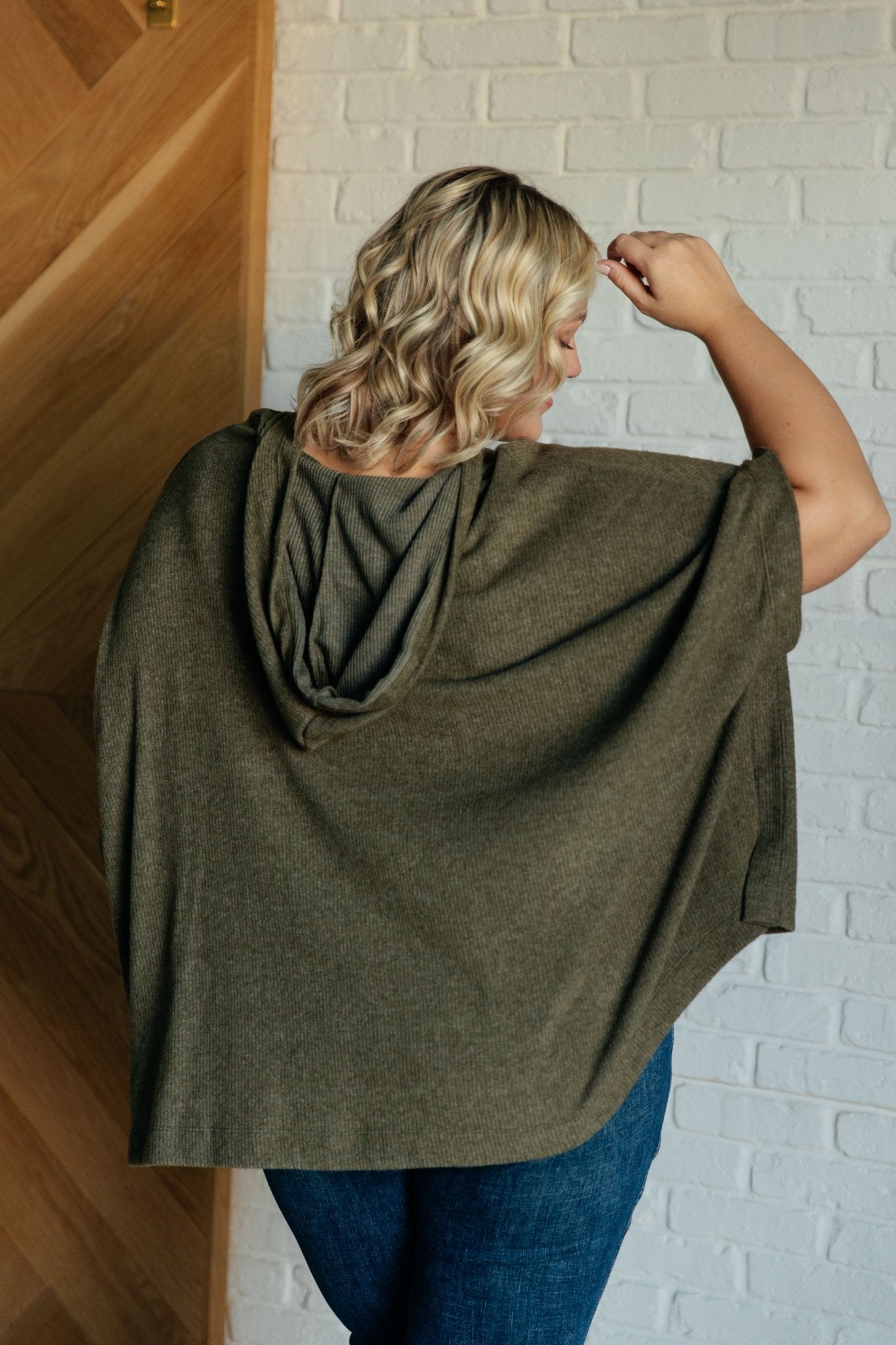 Perfectly Poised Hooded Poncho in Olive - Driftwood Boutique