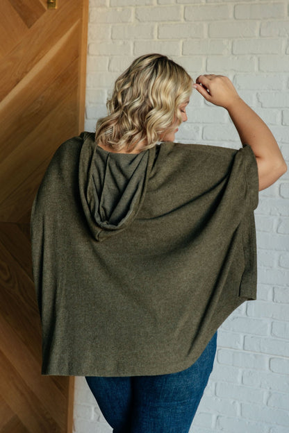 Perfectly Poised Hooded Poncho in Olive - Driftwood Boutique