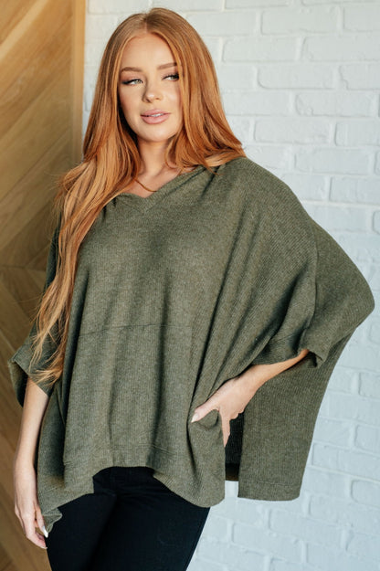 Perfectly Poised Hooded Poncho in Olive - Driftwood Boutique