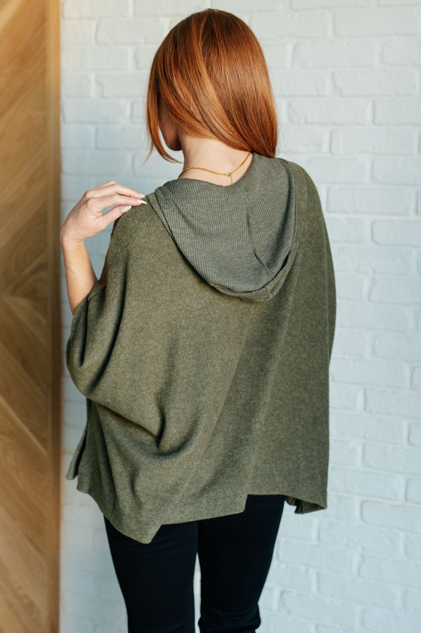 Perfectly Poised Hooded Poncho in Olive - Driftwood Boutique