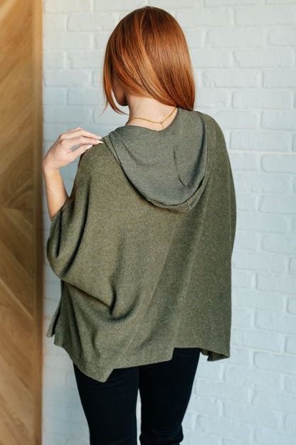 Perfectly Poised Hooded Poncho in Olive - Driftwood Boutique