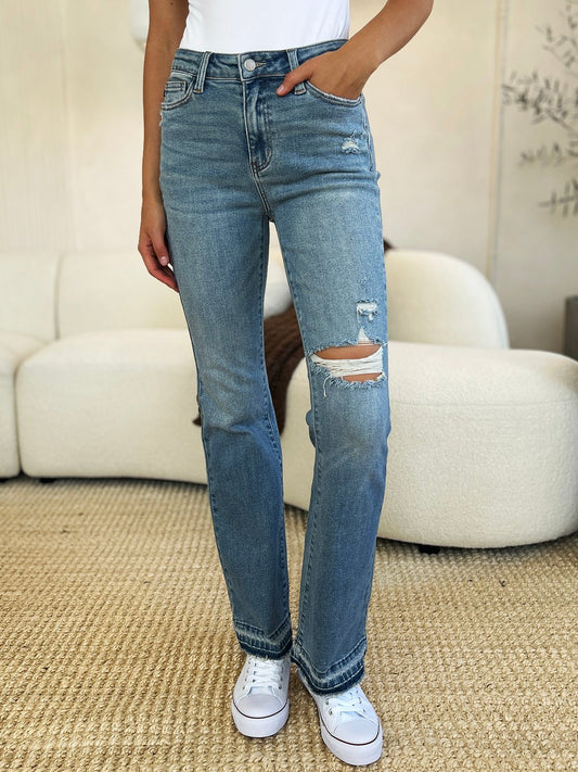 Philly Mid Rise Release Hem Distressed Bootcut Jeans - Driftwood Boutique