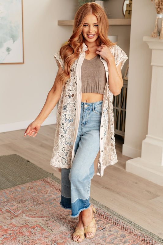 Pieces of Me Longline Lace Button Up - Driftwood Boutique