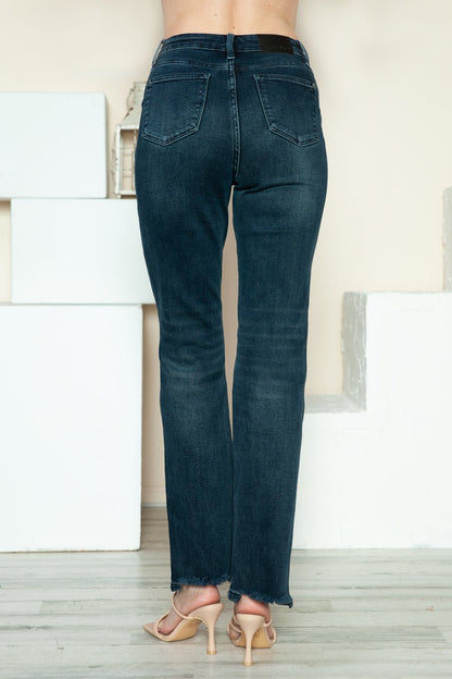 Preston High Rise Button Fly Straight Leg Frayed Hem Jeans - Driftwood Boutique