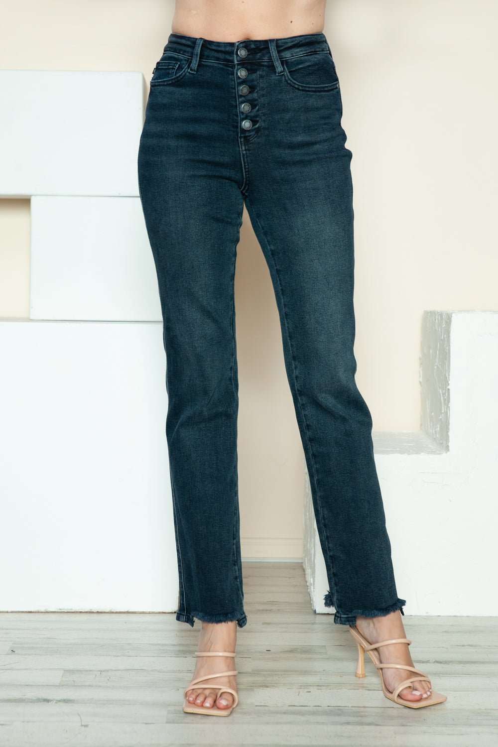 Preston High Rise Button Fly Straight Leg Frayed Hem Jeans - Driftwood Boutique
