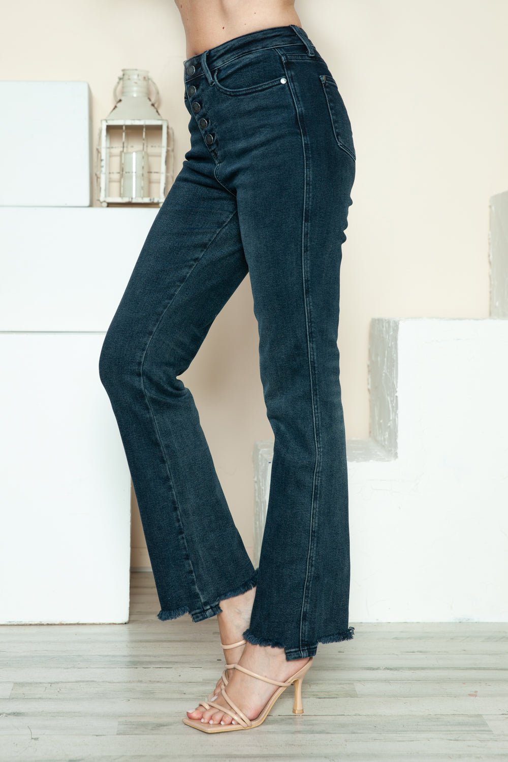 Preston High Rise Button Fly Straight Leg Frayed Hem Jeans - Driftwood Boutique