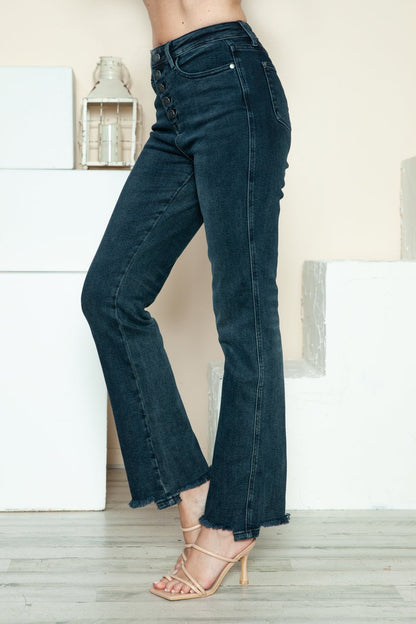 Preston High Rise Button Fly Straight Leg Frayed Hem Jeans - Driftwood Boutique