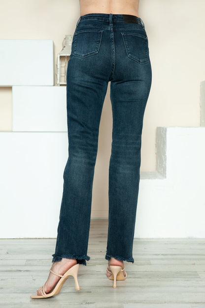 Preston High Rise Button Fly Straight Leg Frayed Hem Jeans - Driftwood Boutique