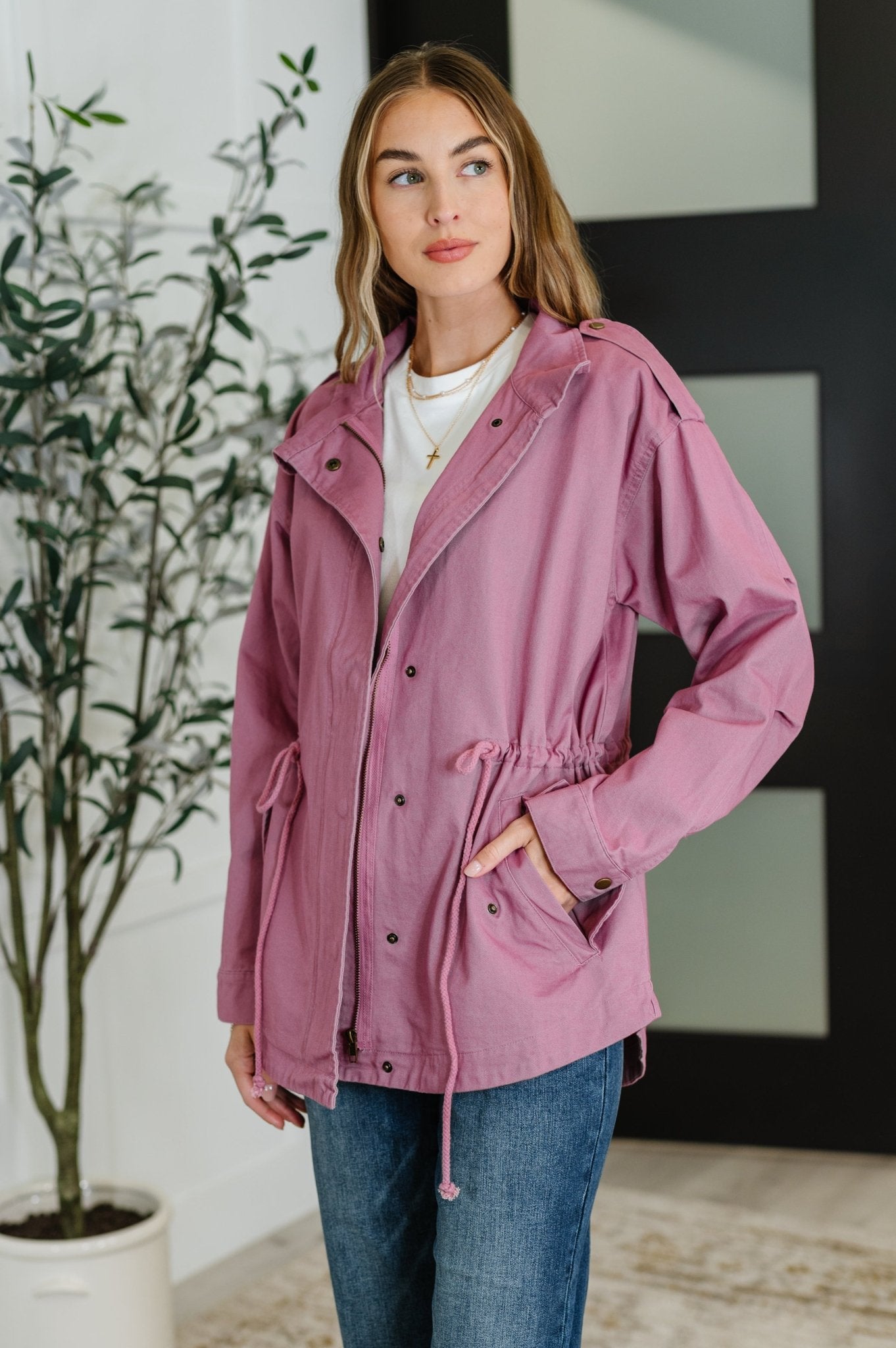 Puddle Jumper Full Front Zip Up Jacket in Mauve - Driftwood Boutique