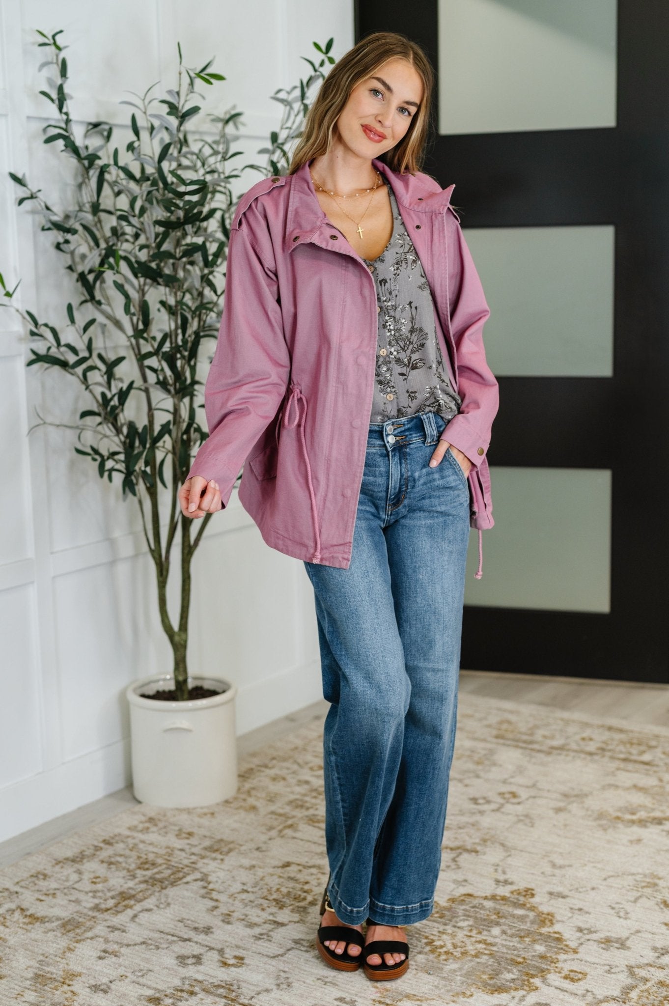 Puddle Jumper Full Front Zip Up Jacket in Mauve - Driftwood Boutique