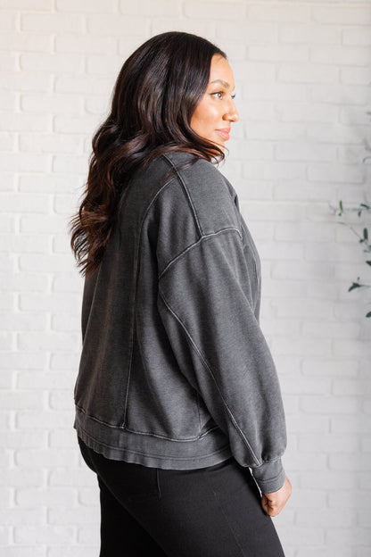 Quick Fix Mineral Wash Crew Neck Pullover in Black - Driftwood Boutique