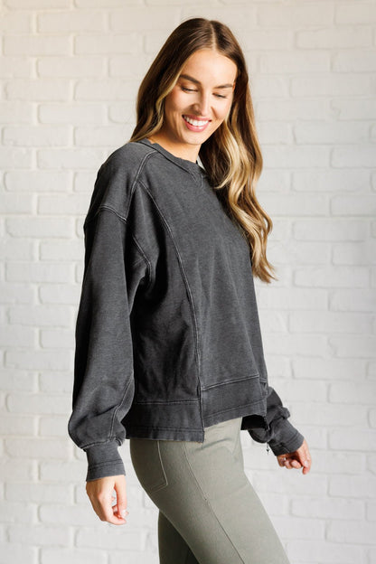Quick Fix Mineral Wash Crew Neck Pullover in Black - Driftwood Boutique