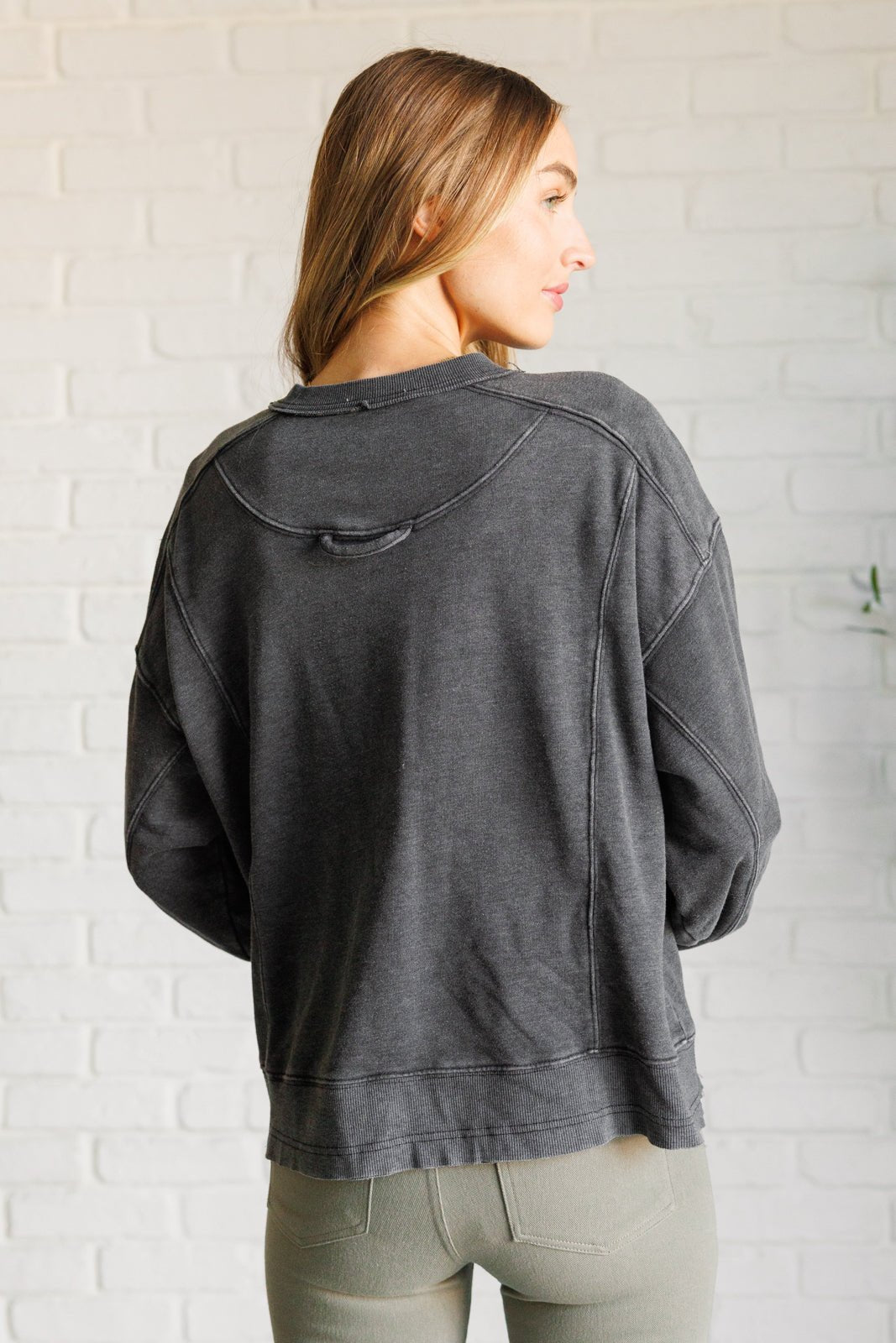 Quick Fix Mineral Wash Crew Neck Pullover in Black - Driftwood Boutique