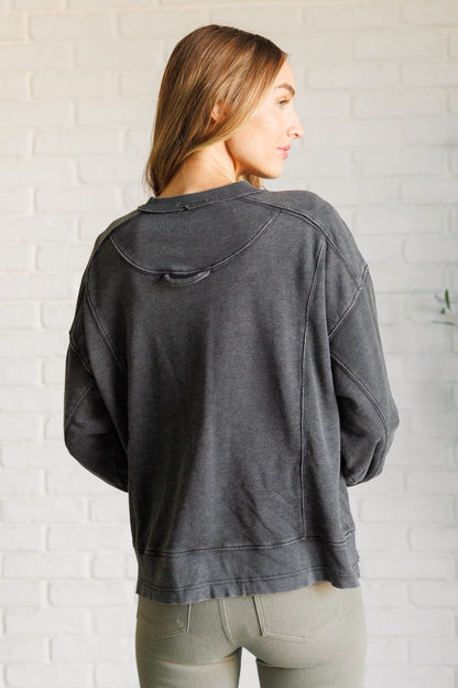 Quick Fix Mineral Wash Crew Neck Pullover in Black - Driftwood Boutique