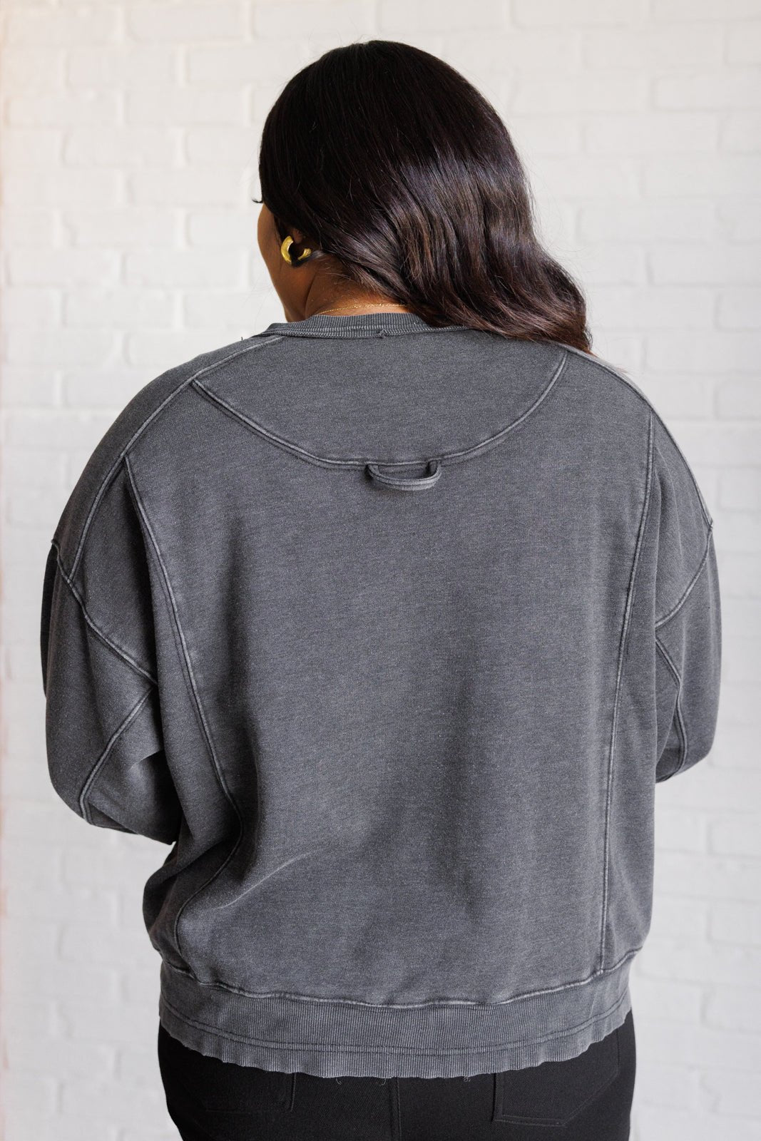 Quick Fix Mineral Wash Crew Neck Pullover in Black - Driftwood Boutique