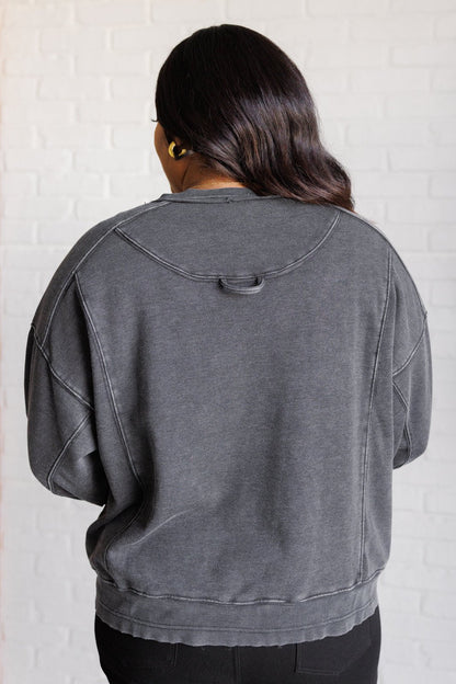Quick Fix Mineral Wash Crew Neck Pullover in Black - Driftwood Boutique