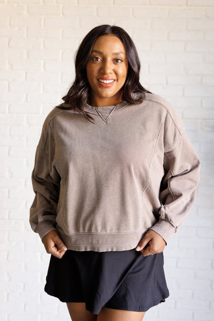 Quick Fix Mineral Wash Crew Neck Pullover in Mocha - Driftwood Boutique