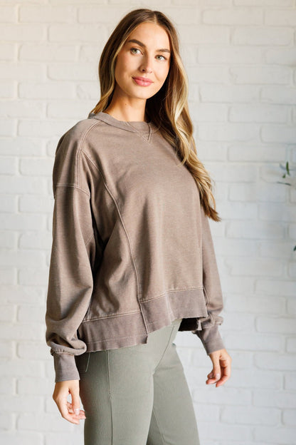 Quick Fix Mineral Wash Crew Neck Pullover in Mocha - Driftwood Boutique