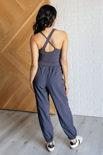 Raising Heart Rate Cutout Jumpsuit in Charcoal - Driftwood Boutique
