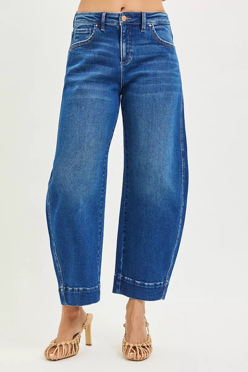 RISEN Mid Rise Crop Barrel Jeans - Driftwood Boutique