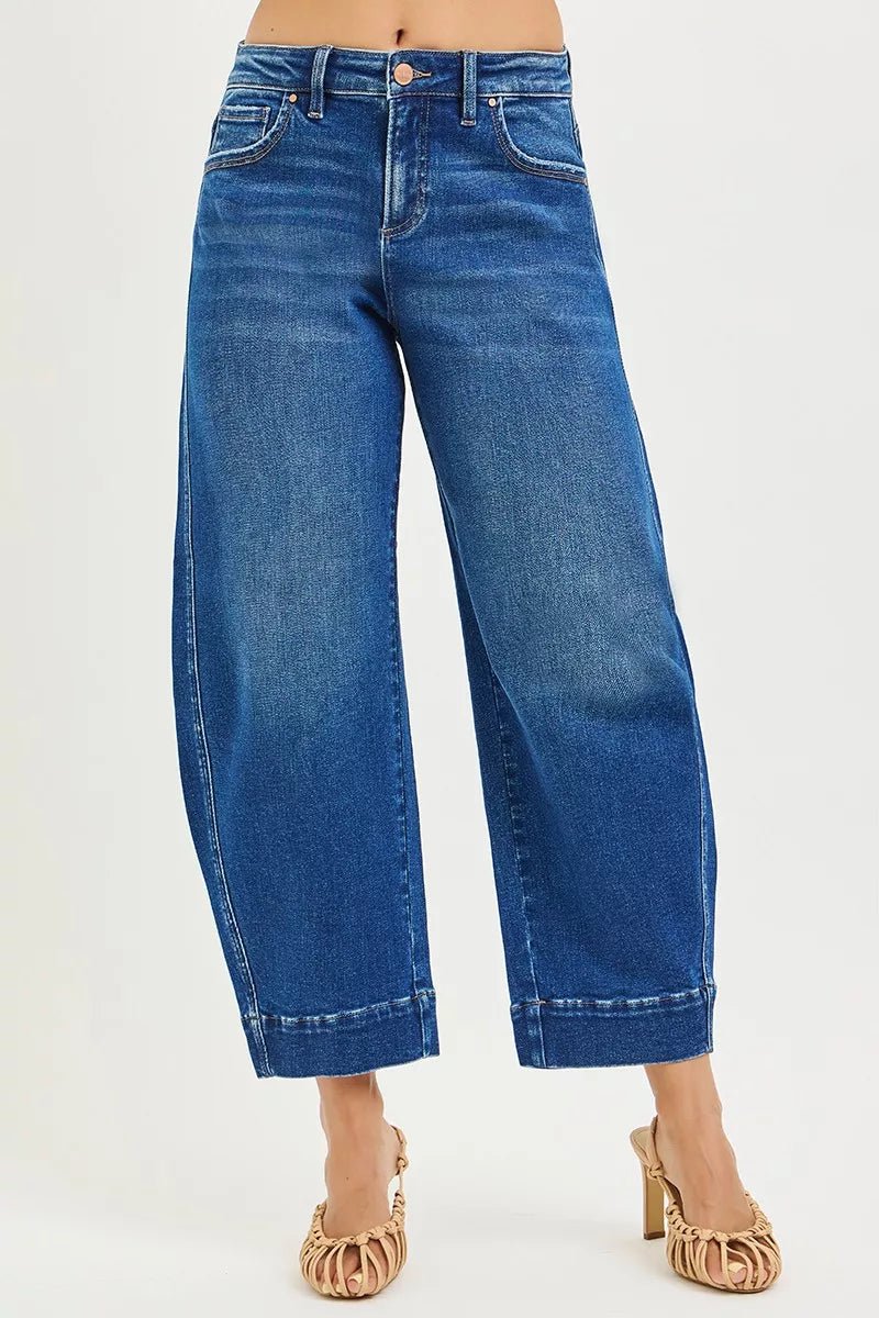 RISEN Mid Rise Crop Barrel Jeans - Driftwood Boutique