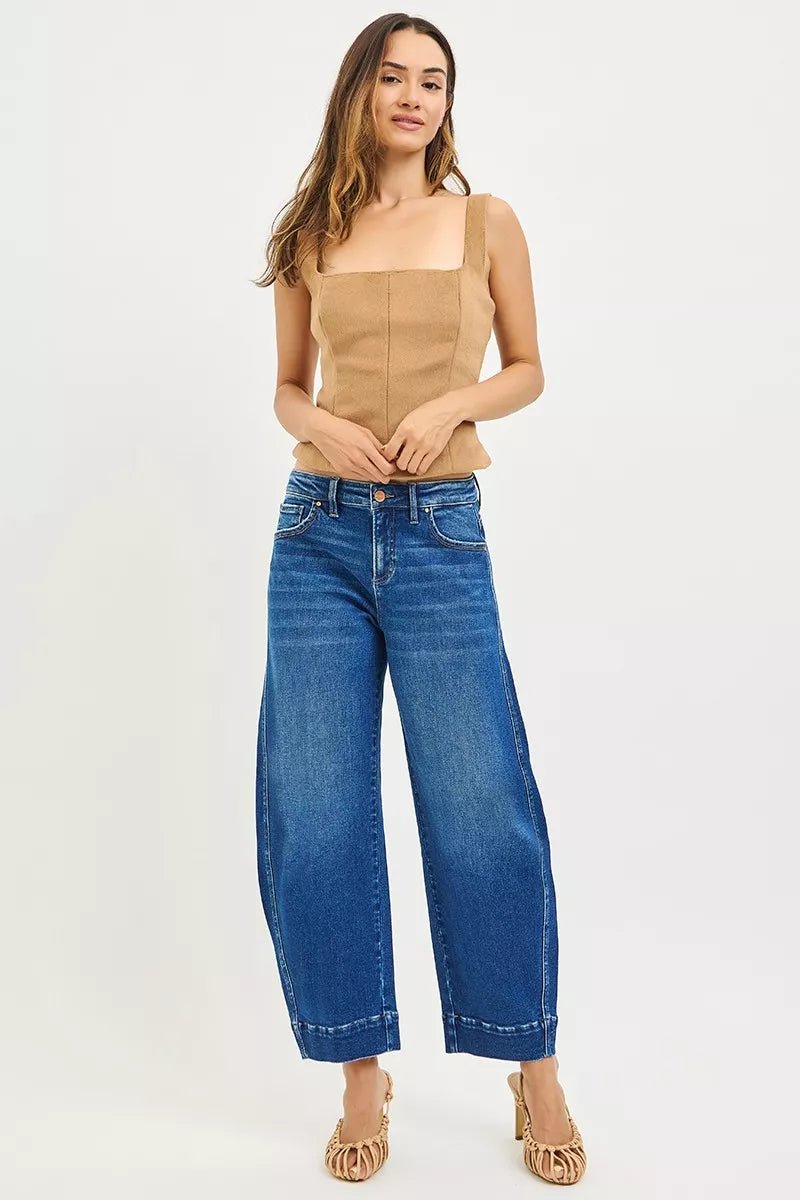 RISEN Mid Rise Crop Barrel Jeans - Driftwood Boutique