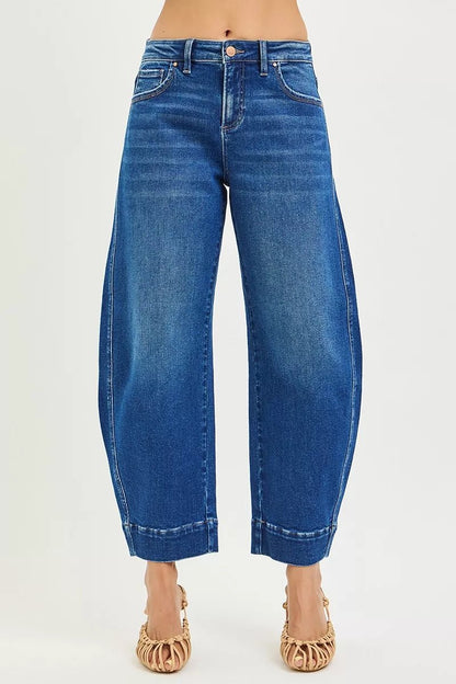 RISEN Mid Rise Crop Barrel Jeans - Driftwood Boutique