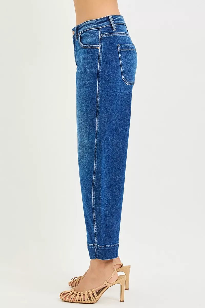 RISEN Mid Rise Crop Barrel Jeans - Driftwood Boutique