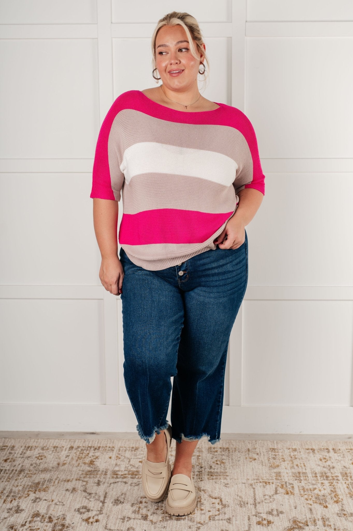 Rows Of Rose Short Sleeve Knit Top - Driftwood Boutique