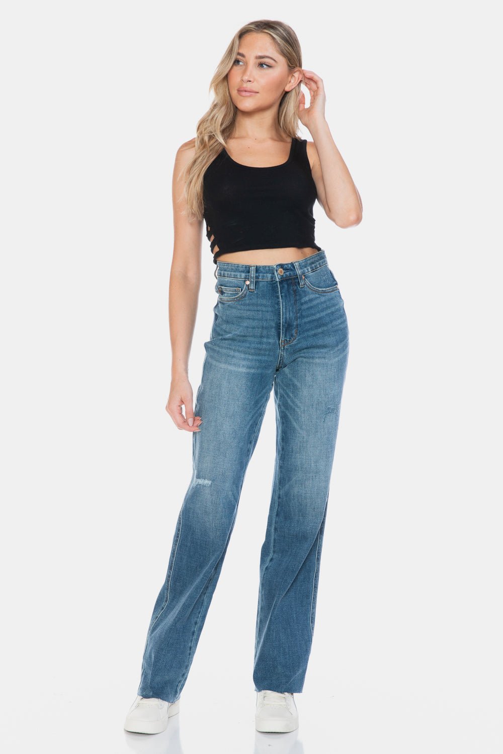 Rudy High Rise Tummy Control Raw Hem Straight Jeans - Driftwood Boutique