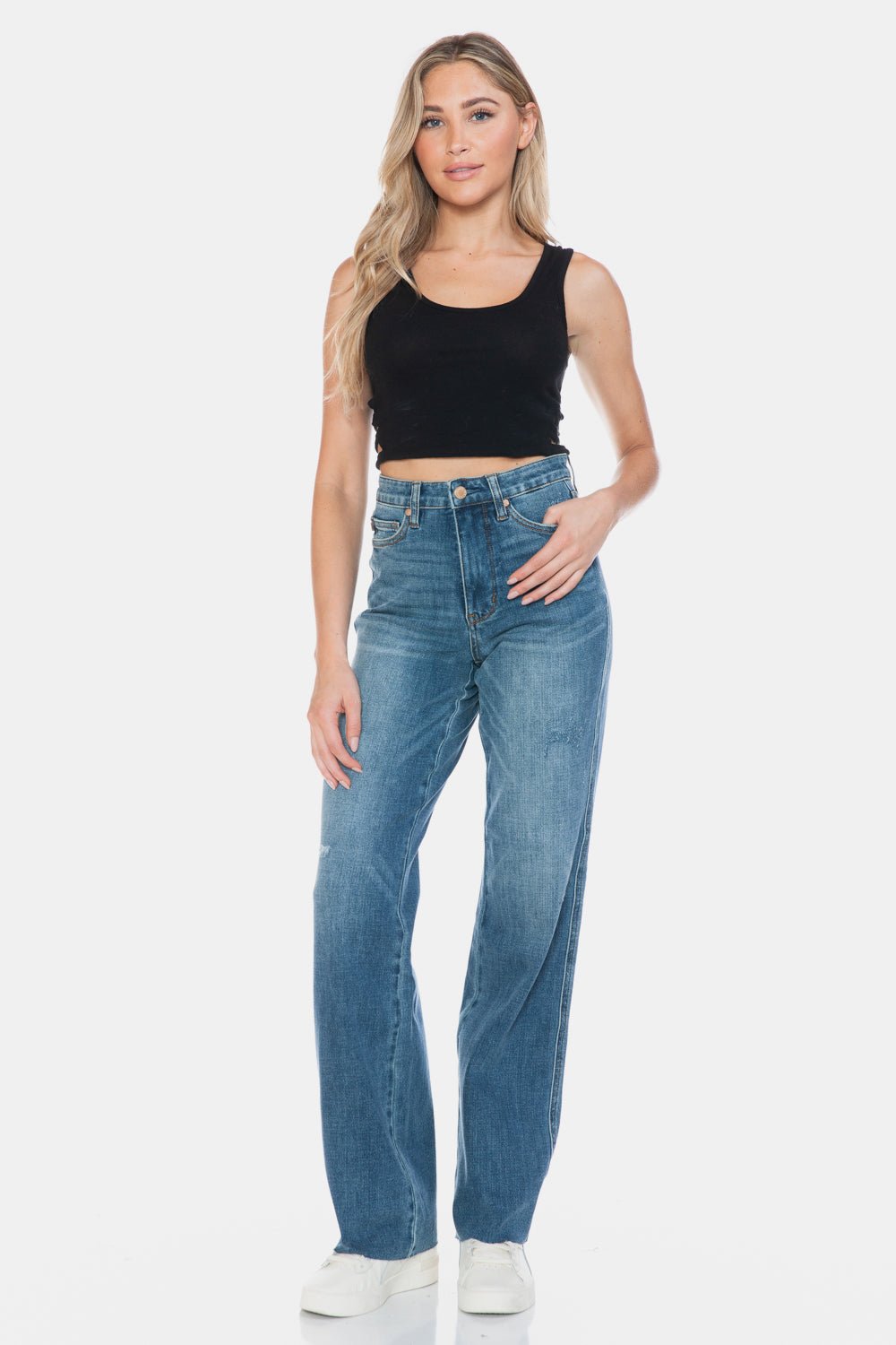 Rudy High Rise Tummy Control Raw Hem Straight Jeans - Driftwood Boutique