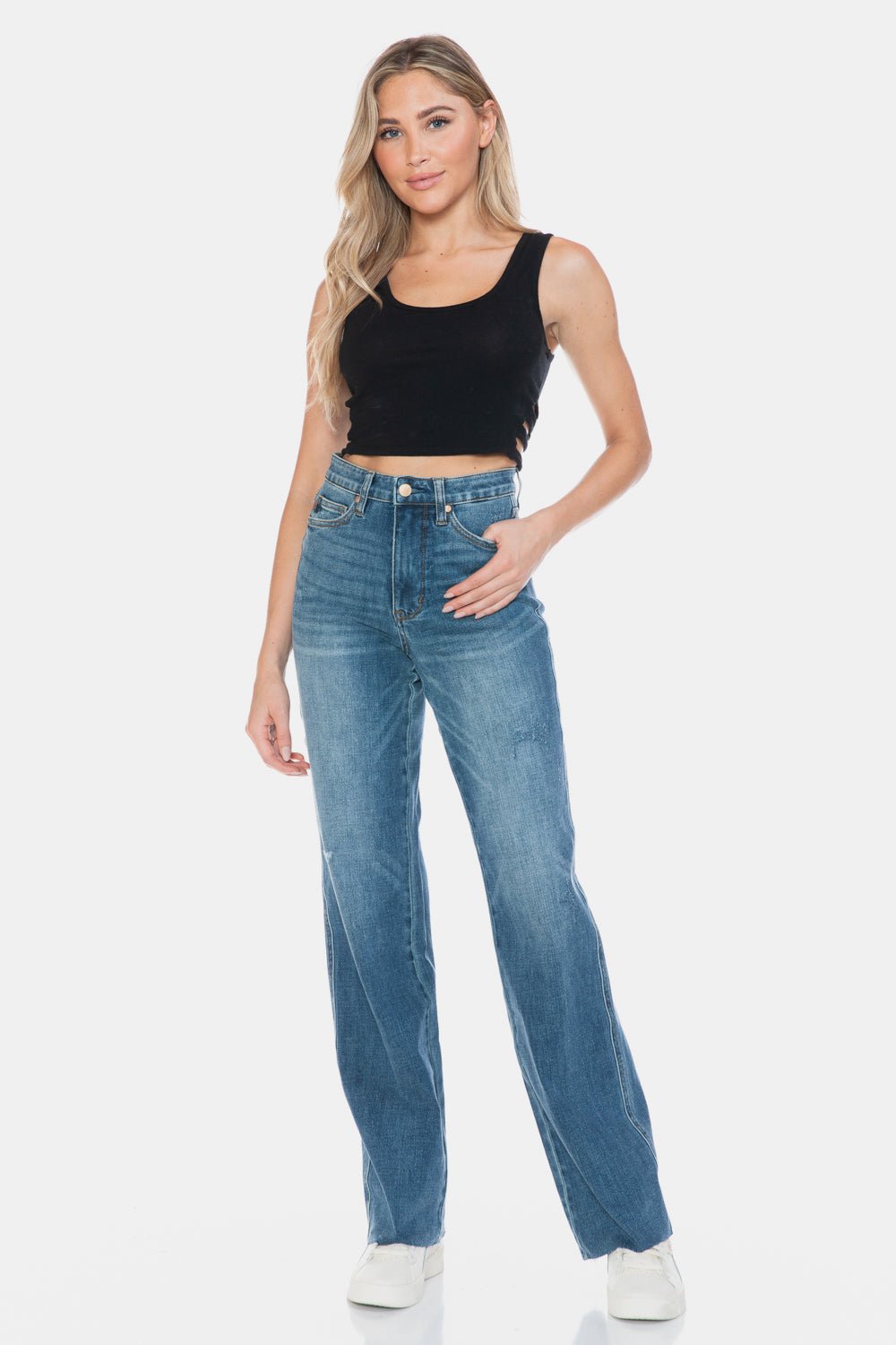Rudy High Rise Tummy Control Raw Hem Straight Jeans - Driftwood Boutique