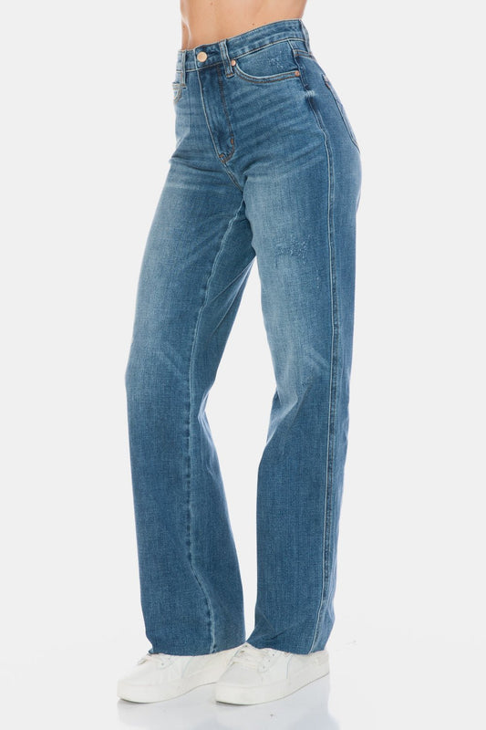 Rudy High Rise Tummy Control Raw Hem Straight Jeans - Driftwood Boutique