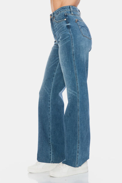 Rudy High Rise Tummy Control Raw Hem Straight Jeans - Driftwood Boutique