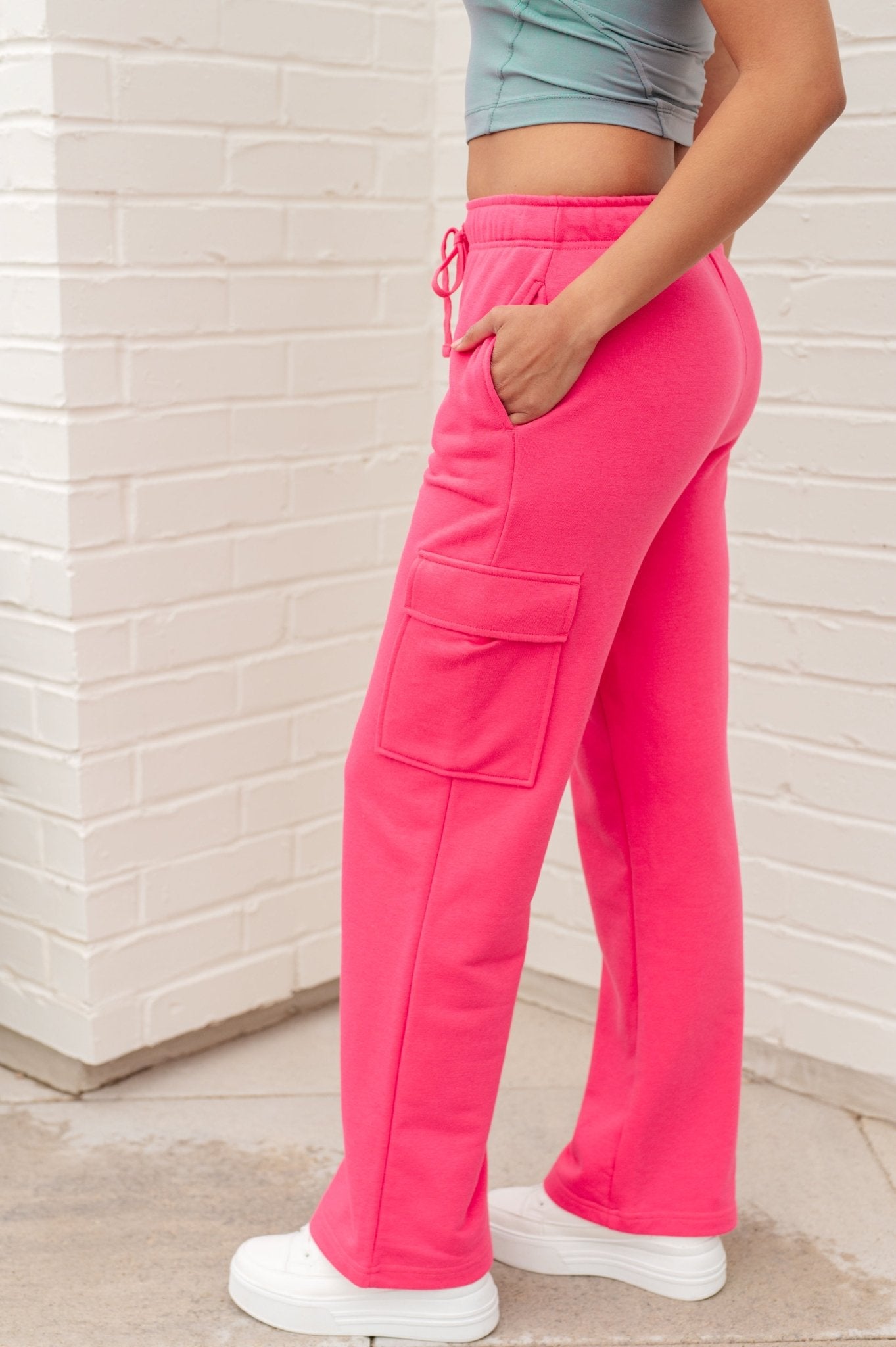 Run, Don't Walk Cargo Sweatpants in Flamingo Pink - Driftwood Boutique