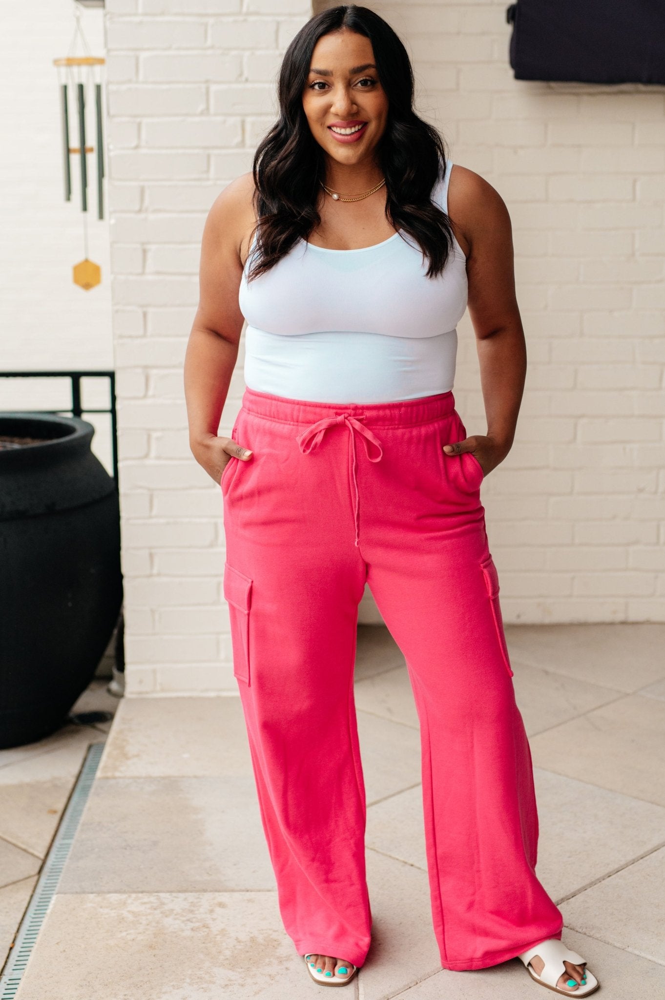 Run, Don't Walk Cargo Sweatpants in Flamingo Pink - Driftwood Boutique