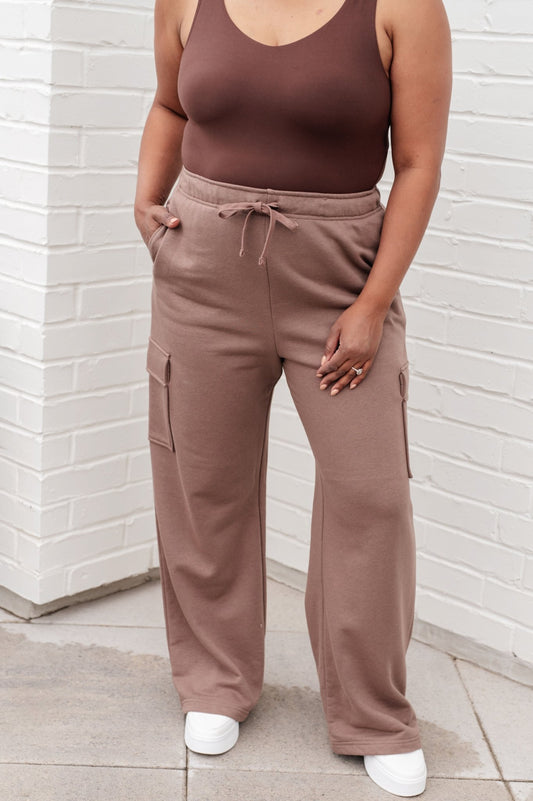 Run, Don't Walk Cargo Sweatpants in Smokey Brown - Driftwood Boutique