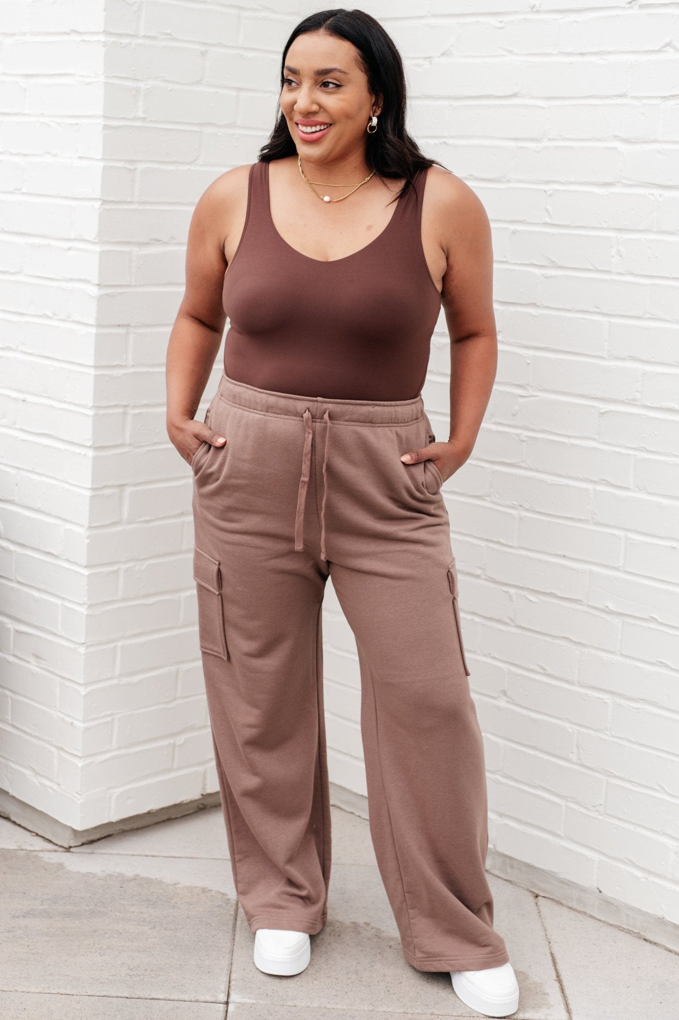 Run, Don't Walk Cargo Sweatpants in Smokey Brown - Driftwood Boutique