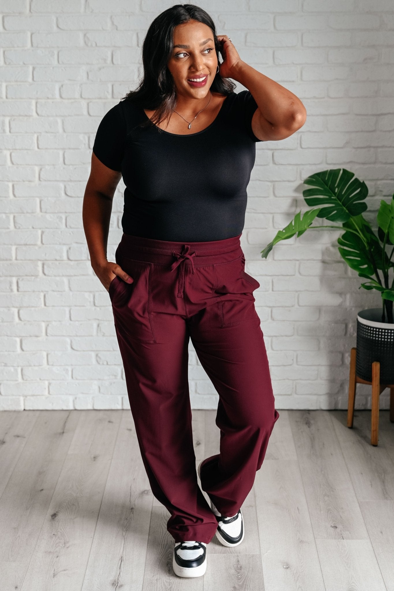 Runner's High Drawstring Joggers in Red Merlot - Driftwood Boutique