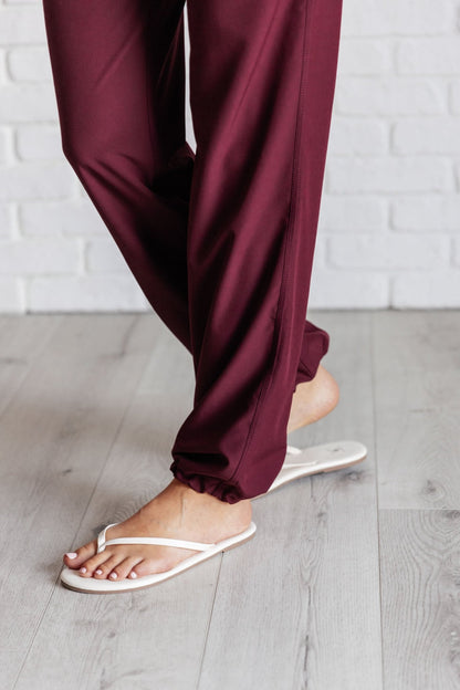 Runner's High Drawstring Joggers in Red Merlot - Driftwood Boutique