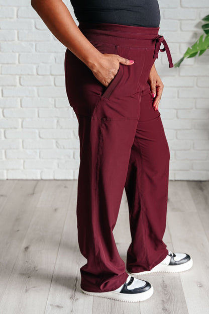 Runner's High Drawstring Joggers in Red Merlot - Driftwood Boutique