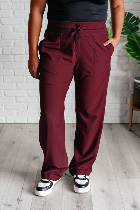 Runner's High Drawstring Joggers in Red Merlot - Driftwood Boutique
