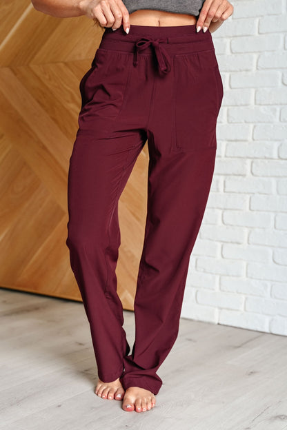 Runner's High Drawstring Joggers in Red Merlot - Driftwood Boutique