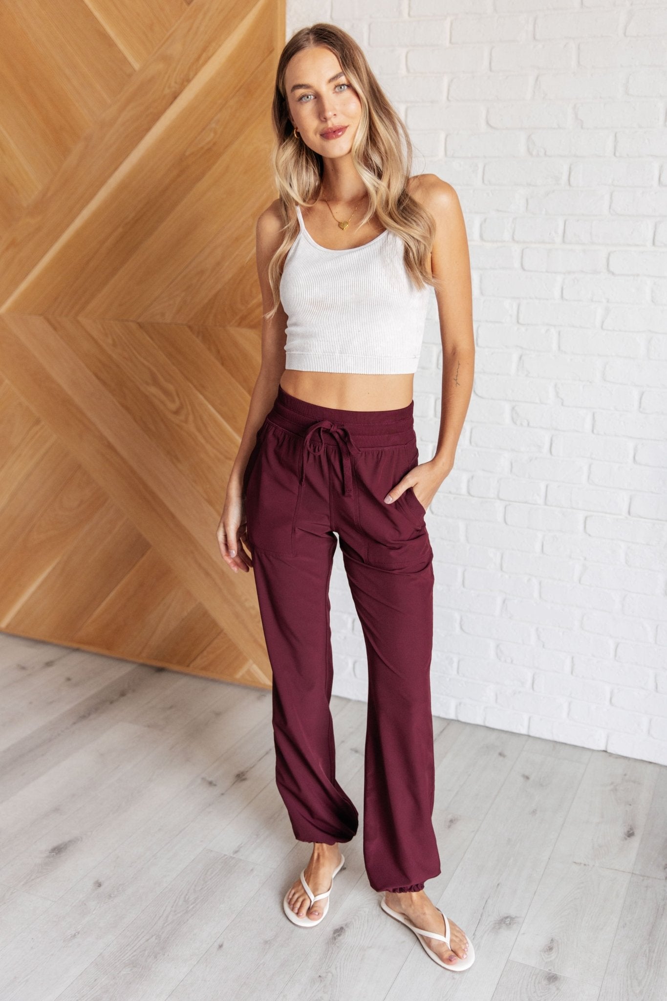 Runner's High Drawstring Joggers in Red Merlot - Driftwood Boutique